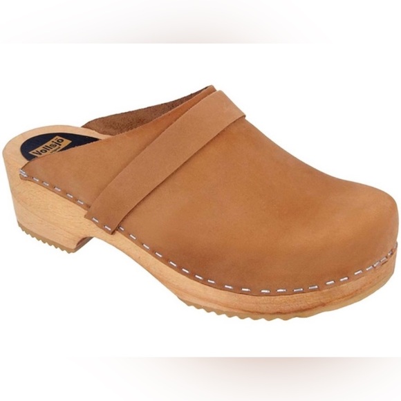 Vollsjo Swedish Camel Suede Leather Wooden Clogs Slip On Mules Size 7/7-5 EU 38 - Picture 1 of 11